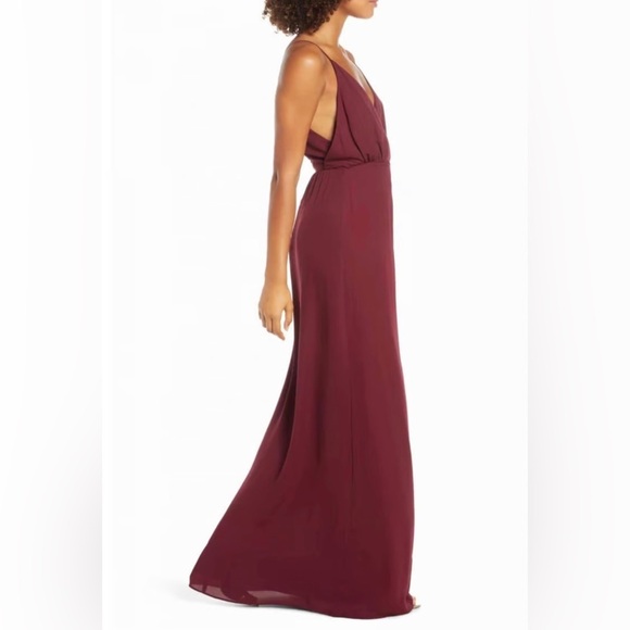WAYF Maroon Bridesmaid Maxi Wrap V-Neck‎ Dress Size Small Burgundy - Picture 10 of 14